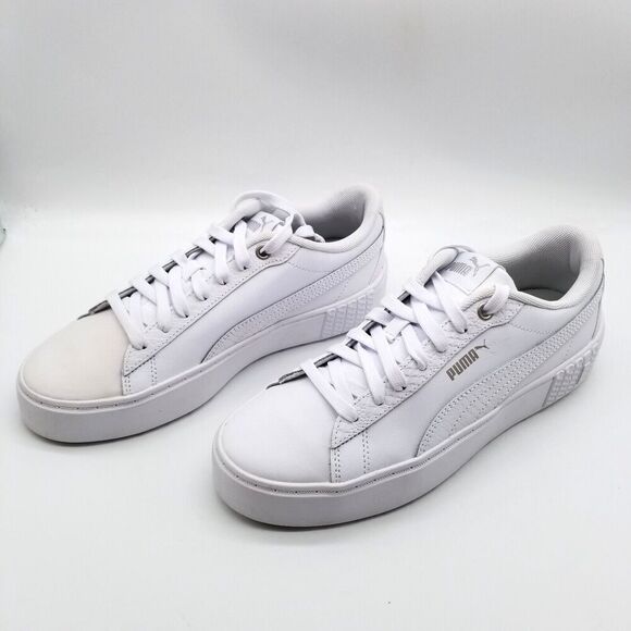 Puma Smash Platform V2 Women's Sneakers Size 8.5 White Leather Low Top - Picture 1 of 6